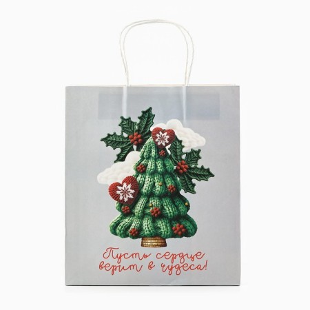 Package Gift New Year's "Miracles", Christmas tree, white craft, 22 x 25 x 12 cm, New Year-2