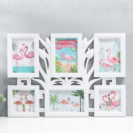 Photo frame plastic in 6 photos 10x10, 10x15 cm "Tulips" White 34x48 cm