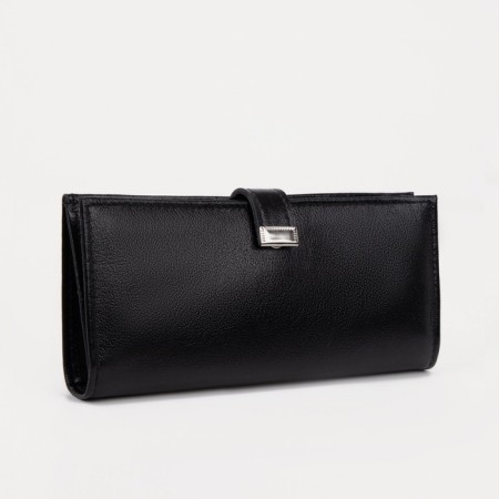 Male purse on a button, for bills, for cards, for coins, black color