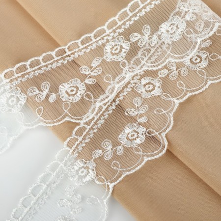 Lace on a grid, 40 mm × 11 ± 1 m, ivory color-1