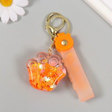 A keychain plastic with a carbine, a strap of "paw with balls" Water with sparkles 4.5x5x2 cm-3