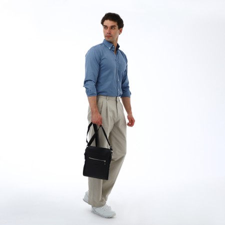 Male bag over the shoulder, Textura, artificial leather, black color-10