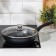 Pan, d = 24 cm, plastic handle, glass cover, anti -stick coating, dark marble color