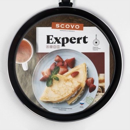 Pancakes "Expert", d = 22 cm, plastic pen, anti -stick coating, burgundy color-4
