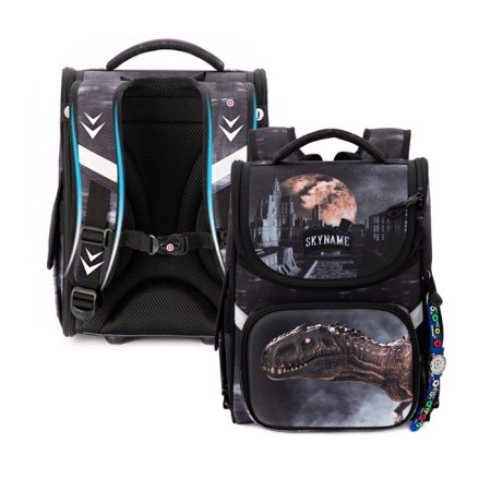 School Standard School, 34 x 26 x 14 cm, Skyname 2000 "Dinosaur"+ Watch, Black/Gray 2089