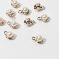 Pearl-suspension “Pearl” ball 1.5 × 1.1 × 1 cm, (set10 pcs.), The color is white in gold