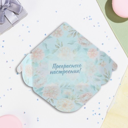 Money envelope "Congratulations" flowers on a turquoise background, 16.5 x 8 cm-3