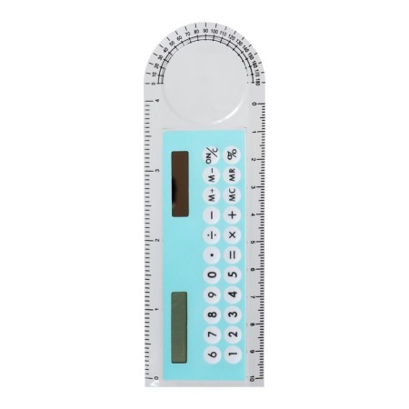 Calculator - ruler, 10 cm, 8 - discharge, case of transparent color, with a transporter, works from light, mix-7