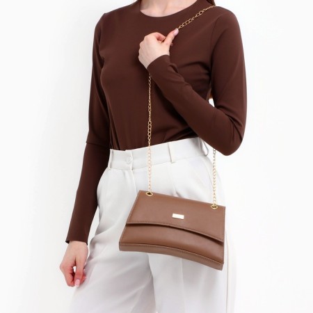 Women's bag made of artificial leather with a valve, 26x16x9 cm, brown color-6