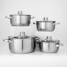 A set of stainless steel pots “Grette”, 4 subjects: 1.5 l, 2 l, 3 l, 4 l, d = 16/18/22 cm, covers