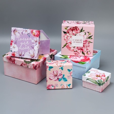 A set of boxes 6 in 1, gift packaging, “flowers”, 10.2 x 10.2 x 6 - 20 x 20 x 11 cm-1