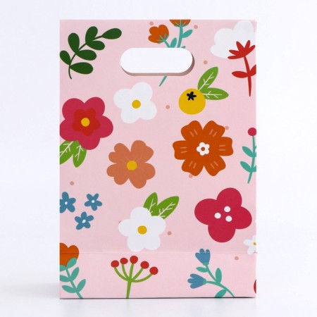 Gift box-package, packaging with a cut handle, "Summer Flowers", 14 x 6 x 21 cm-1