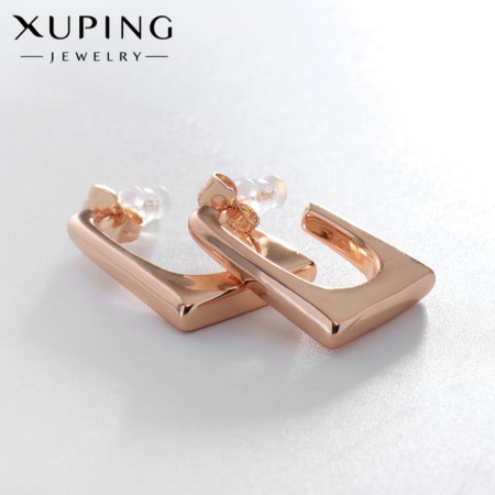 Earrings metal xuping trapezoid contour, color pink gold