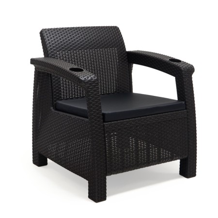Roatan chair, with cup holders, 73x70x79 cm, mokko color, with a black pillow