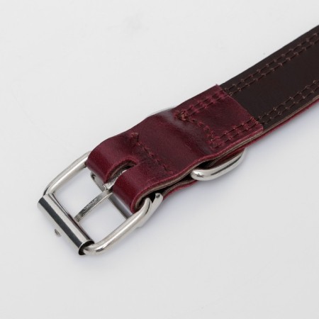 Collar leather two-layer 3 cm, Osh 35-47 cm, ruby-4