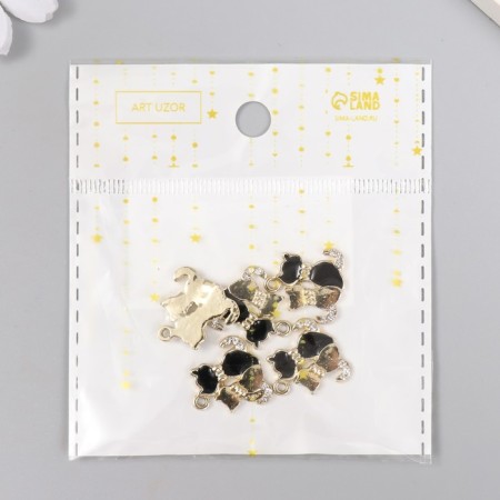 Decor for creativity metal, enamel, rhinestones "kittens" gold 1.9x1.8 cm-5