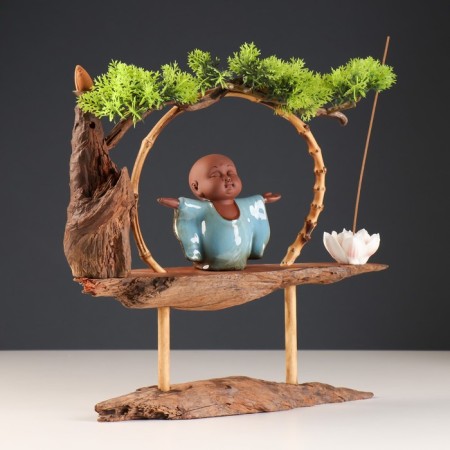 Souvenir tree, porcelain "Little Buddha in Blue" with a stand for incense 35x35x9.5 cm-2