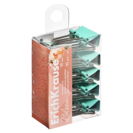 A set of paper clamps Erichkrause "Pastel Bloom", 19 mm, 10 pieces, mint, in PET box-1