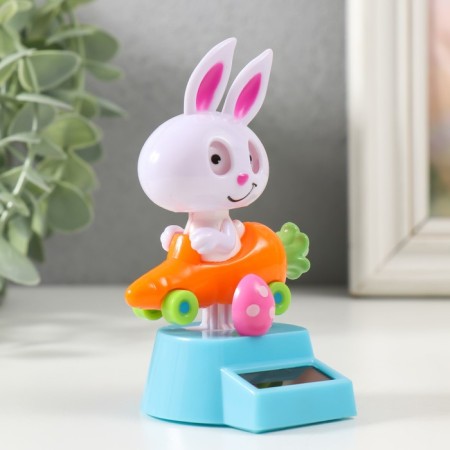 Plastic pendulum from the solar battery "White Bunny in the carrot machine" 5.8x6.5x10.5 cm-1