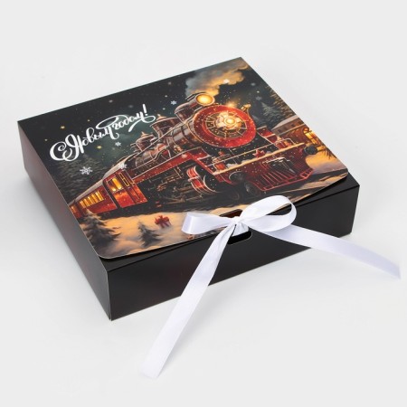 New Year. Gift New Year's folding, packaging, New Year's steam locomotive, 20 × 18 × 5 cm.-1