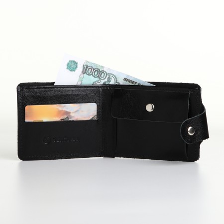 Men's purse on the button, Textura, cards, coins, black color-6