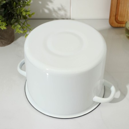Cylindrical pan, 3.5 l, enameled cover, induction, white color-3