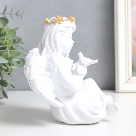 Souvenir Polystone Light "Angel with a star wreath and pigeon" White mix 12x11.5x15 cm-2