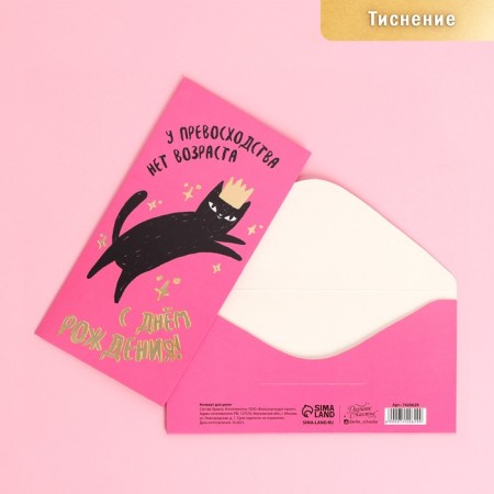 Happy birthday envelope, cat, embossing, 16.5 × 8 cm