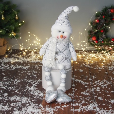 Soft toy "Snowman in a suit with sequins" 44x19 cm, silver-white