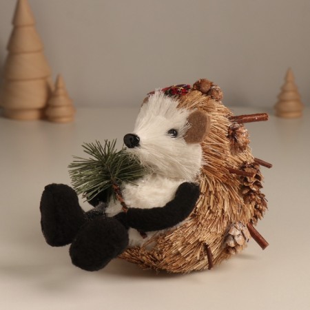 Decor "Hedgehog with a spruce branch and a bow on the head" 12x10x14 cm-3