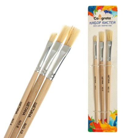 Set of brushes bristles 3 pieces: No. 4, 8, 10, flat