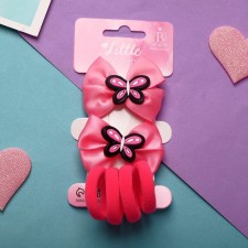 Sofia hair set (4 elastic bands, 2 clamps) Bow's bow, pink