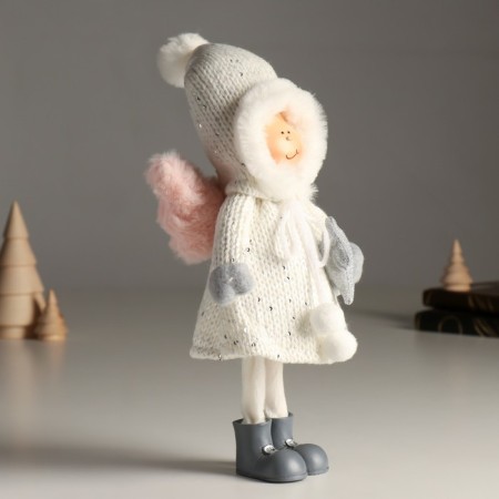 Interior doll "Angel Esa in a white knitted dress, with a hood-cap" 34 cm-1