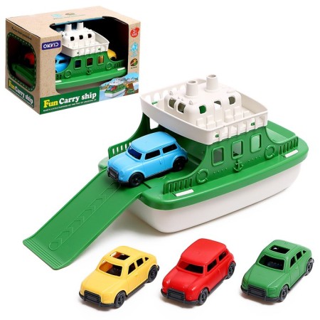 Ferry with cars, green color