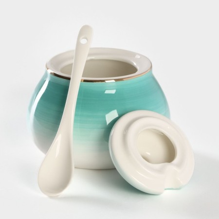 Porcelain sugar tower with a spoonful of the Milky Way, 330 ml, turquoise color-2