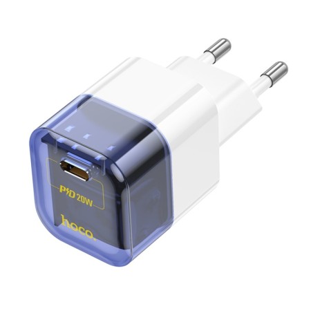 Network charger Hoco C125A, 1 Type-C, 20 W, Transparent, PD + Qc, blue-2