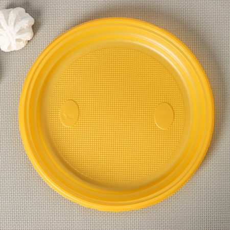Plastic disposable plates, d = 21 cm, yellow color, 12 pcs/pcs-1