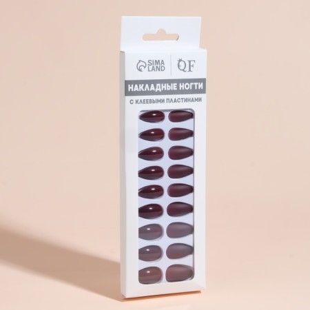 Patch nails, 24 pcs, with glue plates, almond shape, burgundy color-6