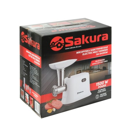Sakura SA-6420SW meat grinder, 1,500 watts, reverse, 3 nozzles, white-7