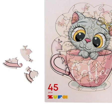 Wooden puzzle "Cat and coffee" s-4