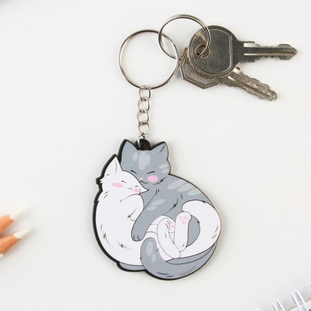 Key keychain wooden "couple of cats" 4.7 x 6 cm-2