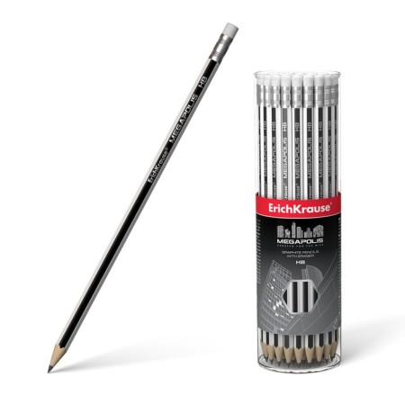 Chernographic pencil with Erich Krause "Megapolis", HB, Grifel D = 2.2 mm, wood, hexagonal in a tube, black case