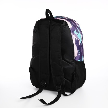 Youth backpack from textiles, 3 pockets, blue color-3