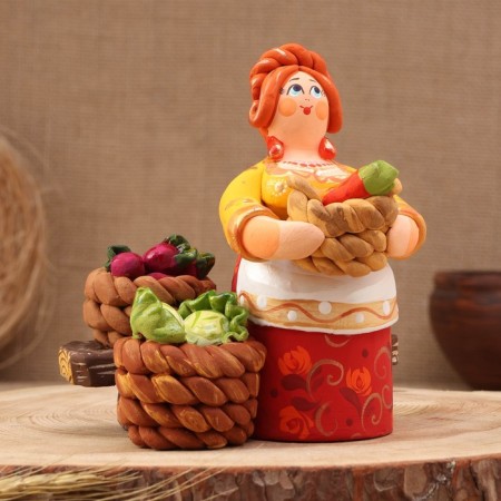 Kovrov toy "Bench Grandma with Harvest", ceramics