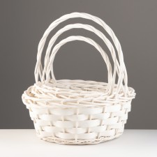 A set of baskets of 3 pcs, 39x39x16x40 cm, 33x33x14.5x35 cm, 27x27x13x30 cm, white, willow