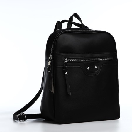 Women's backpack made of artificial leather with lightning, 3 pockets, black color
