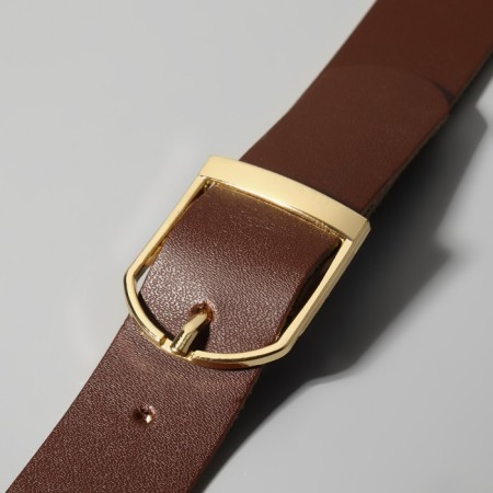 Genuine leather bag, adjustable, with carbines, 60 ± 2 cm × 2.5 cm, brown color/gold-4