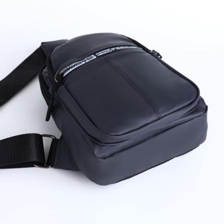 Male sling bag from textiles, headphone opening, gray color-6