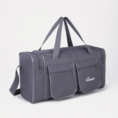 Sports bag, lightning department, 4 outer pockets, long belt, gray color