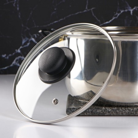 Glass cover for pans and pots “Dolyana”, D = 20 cm, stainless rim, plastic handle-1